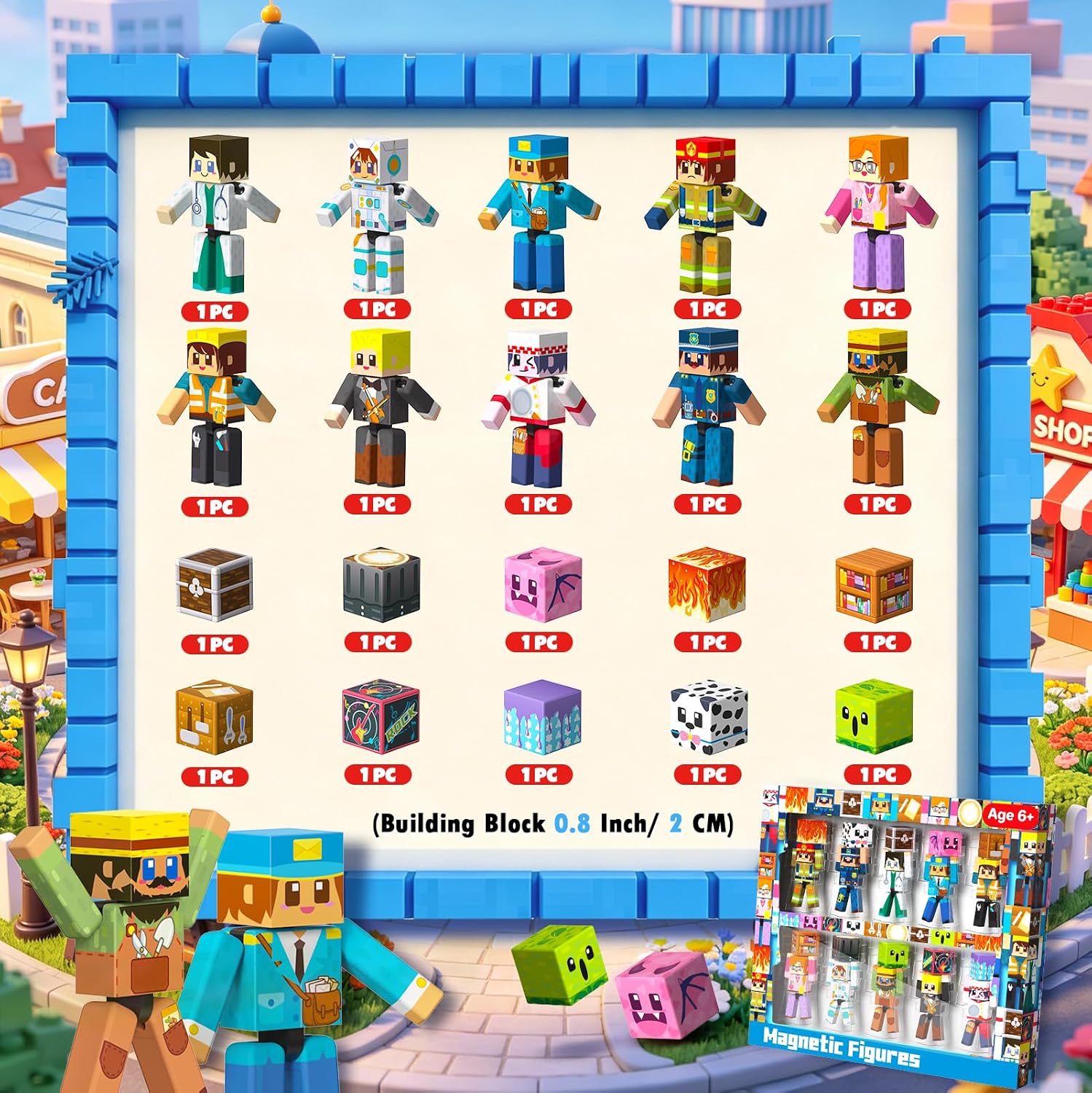 Unleash Imagination with 20 Pcs Magnetic Action Figures Playset - Creative Building Block City Toys for Kids 6+ with 360° Rotating Arms and Legs, Perfect Birthday Gift for Boys and Girls