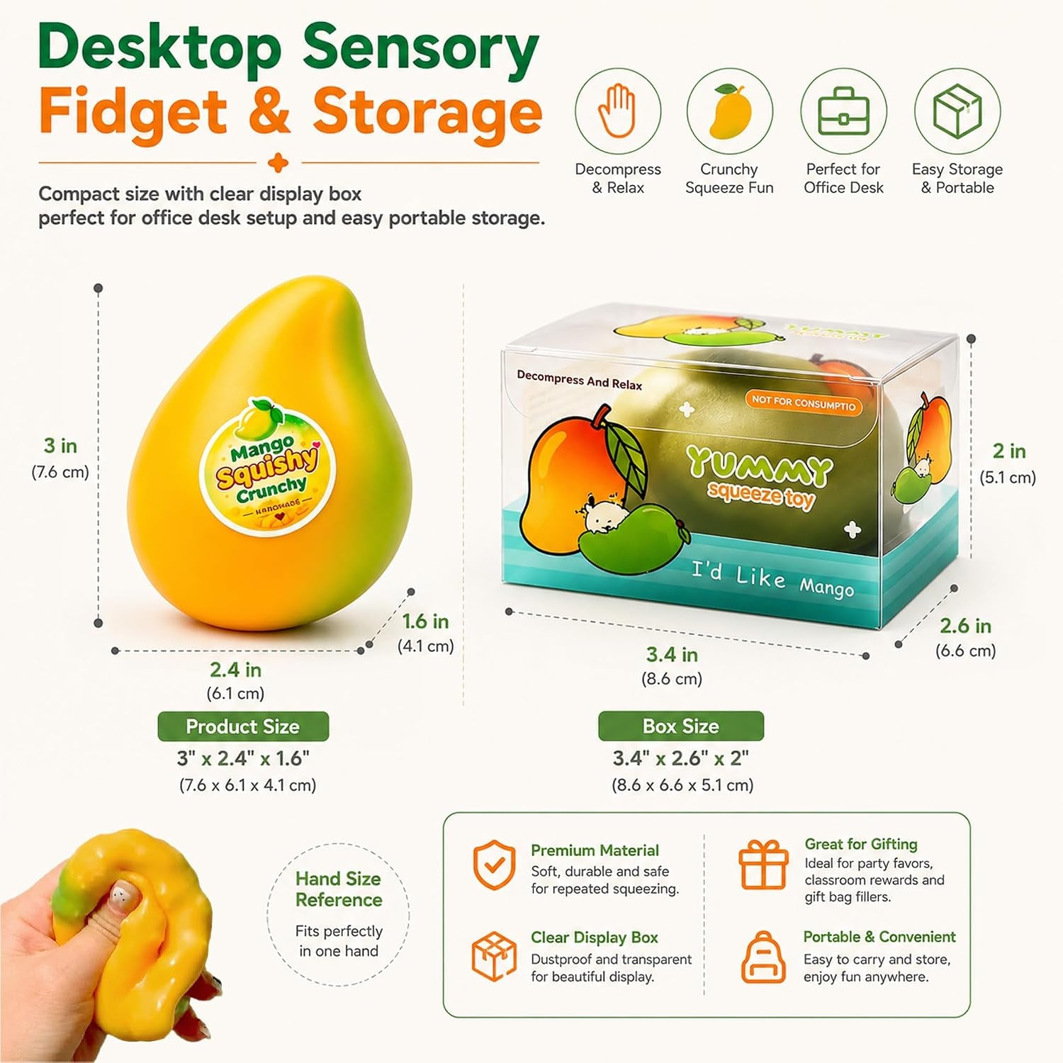 2Pcs Crunchy Mango Squishy Toy Slow Risin Sensory Stress Ball Desk Fidget | Soft Crunchy Slow Rebound Sensory Squeeze Ball for Focus Anxiety Relieffor Party Favors Birthday Gifts Kids Adults