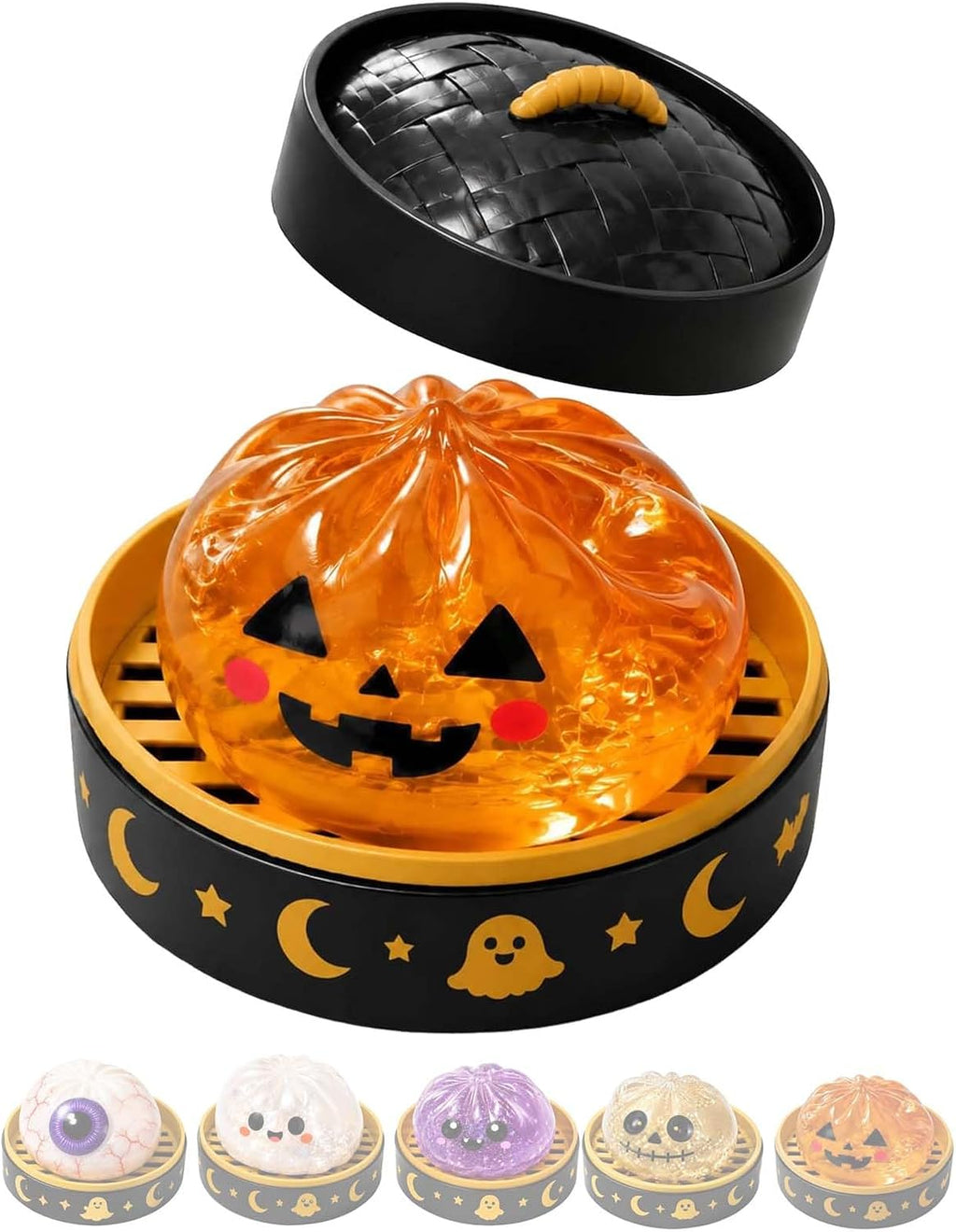 Halloween Spooky Ghost Dumpling,Colorful Dumplings Stress Balls with Food Steamer (Orange)