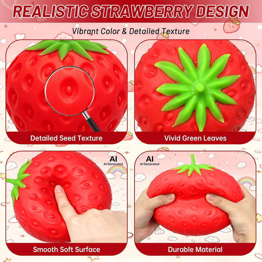1Pcs 5.11 Inches Giant Strawberry Squishy,Strawberry Stress Ball(Red | Sensory Fidget Giant,Fruit Realistic Slow Rise Pressure Relief Toy,Adults Kids Gifts Party Favor