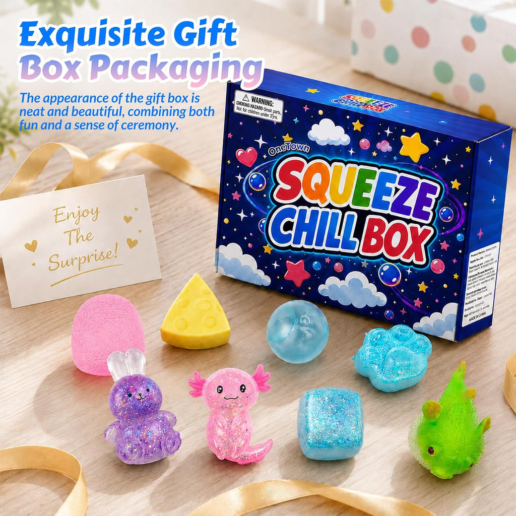 8 Pcs Squishies Toys Kit with Gift Box,Cute Axolotl,Cat Paw & Cheese Squishies,Slow-Rising Sensory Fidget Toys,Soft Squeeze Stress Relief Toy for Adults,Party Favors & Gifts (Random Color)