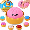 Dumpling Squishies, Glitter Dumpling Mystery Box, Fidget Sensory Toy for Adults,Colorful Dumplings Stress Balls with Food Steamer,Stretchy Desk Toys (Pink)