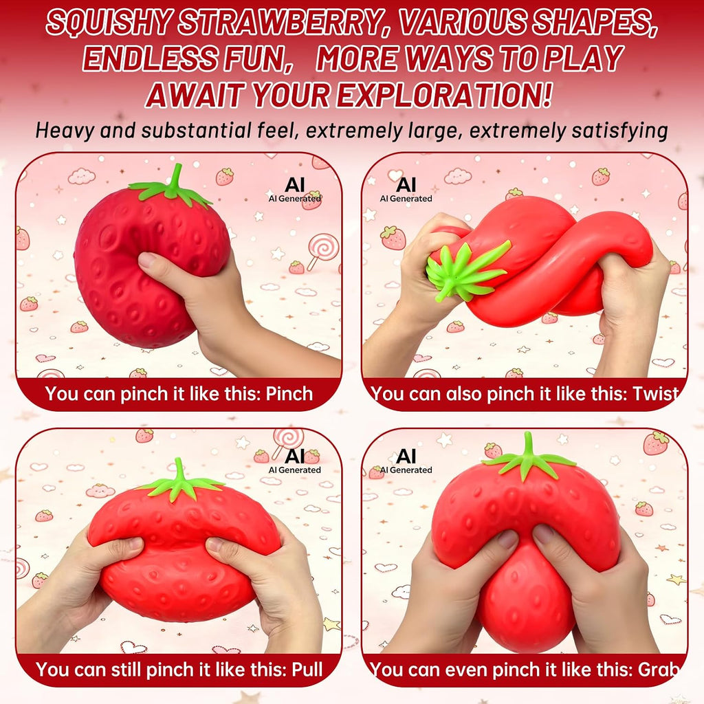 1Pcs 5.11 Inches Giant Strawberry Squishy,Strawberry Stress Ball(Red | Sensory Fidget Giant,Fruit Realistic Slow Rise Pressure Relief Toy,Adults Kids Gifts Party Favor