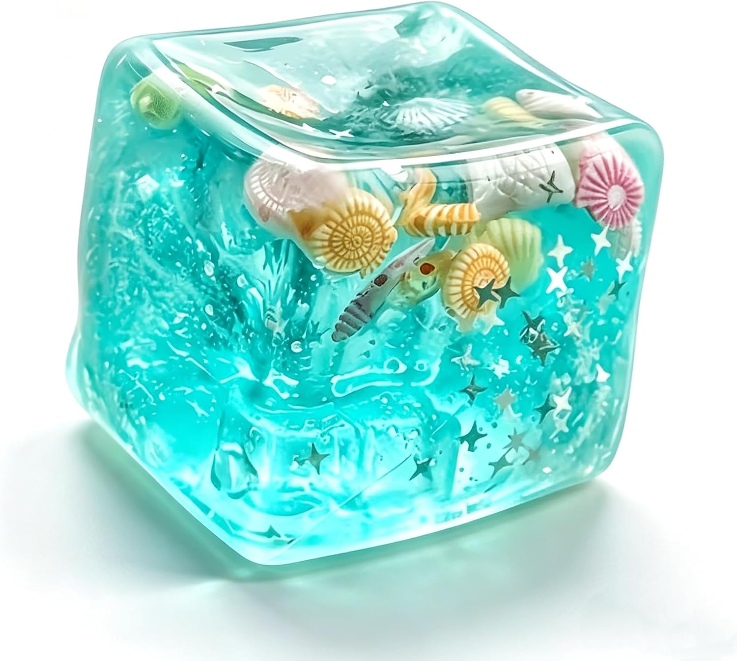 Ocean Ice Cube Squishy Glitter Squeeze Stress Balls – Soft Stretchy Squeeze Ball for Adults Anxiety Relief