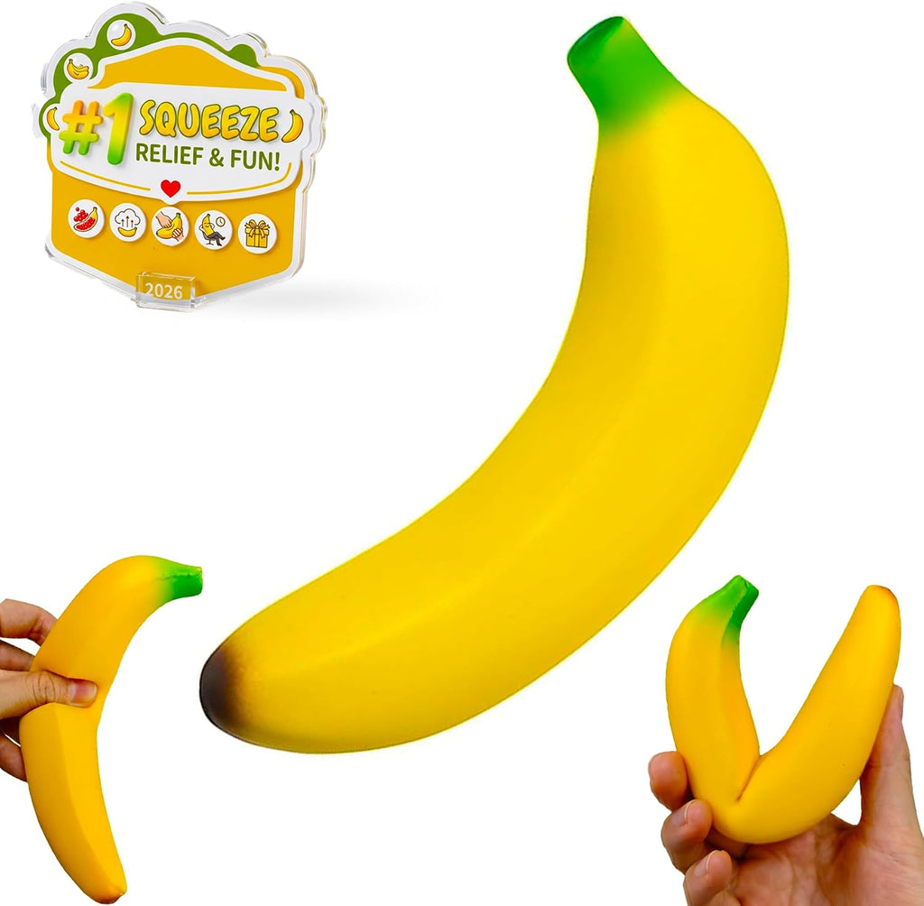 Banana Squishy Toy 2026 New Giant 7 Inch Jumbo PU Foam Stress Relief Toy | Soft Banana Squishy Jumbo Toy. Durable PU Foam Giant Stress Relief Toy for Work, Daily Relaxation & Anxiety.