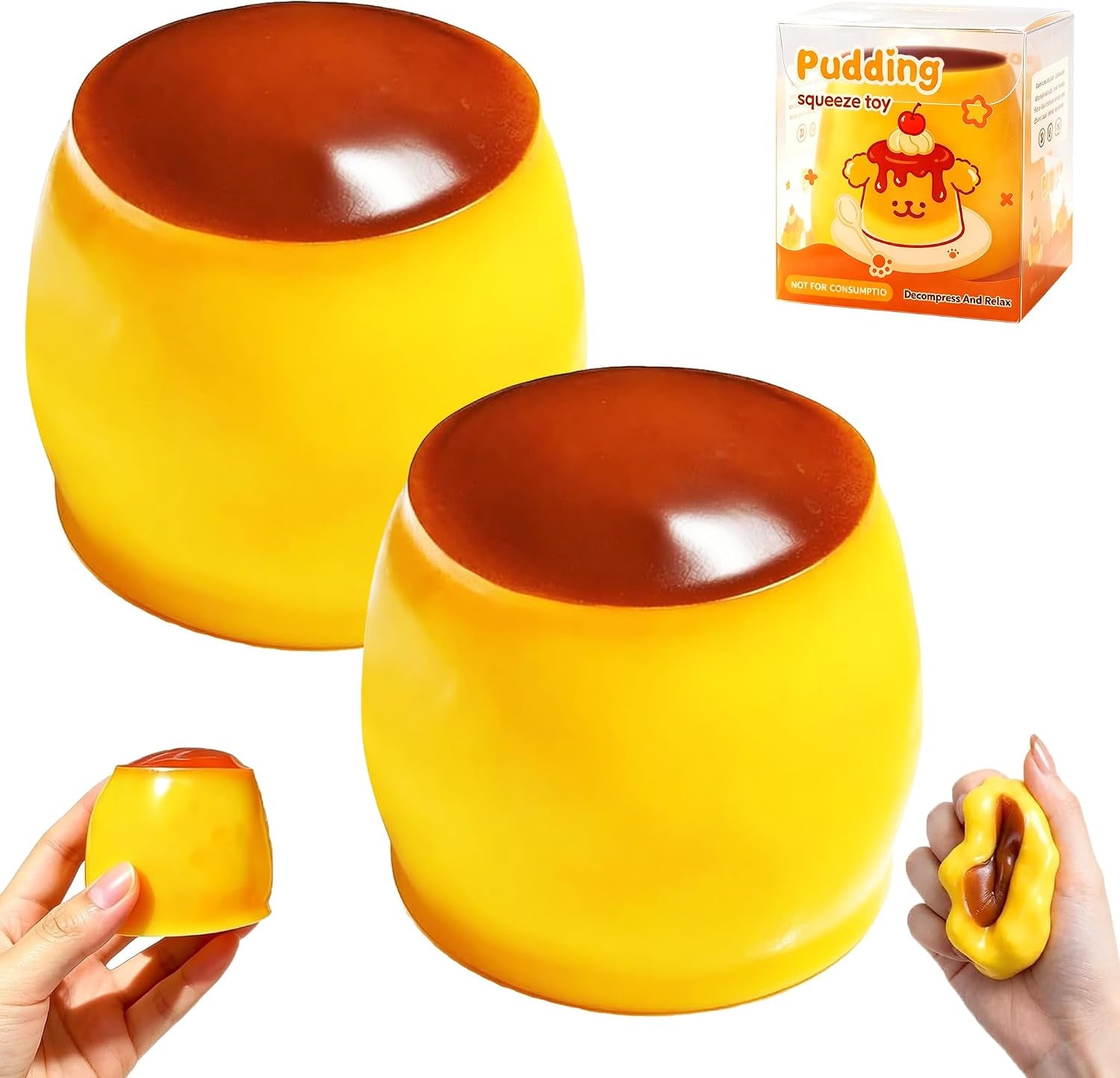 2PCS Crunchy Pudding Squishy, ASMR Sensory Fidget Toys for Adults | Satisfying Crunchy ASMR Texture, Durable Soft TPR Slow Rising Squeeze Toy for Office,Travel, Stress Relief, and Gift Ideas