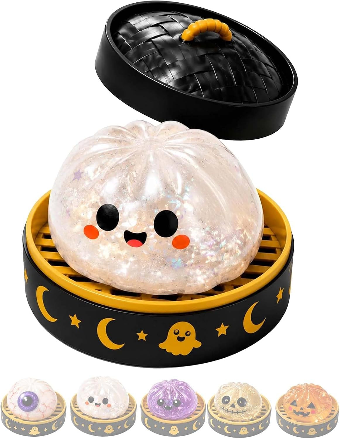 Halloween Spooky Ghost Dumpling,Colorful Dumplings Stress Balls with Food Steamer (Orange)