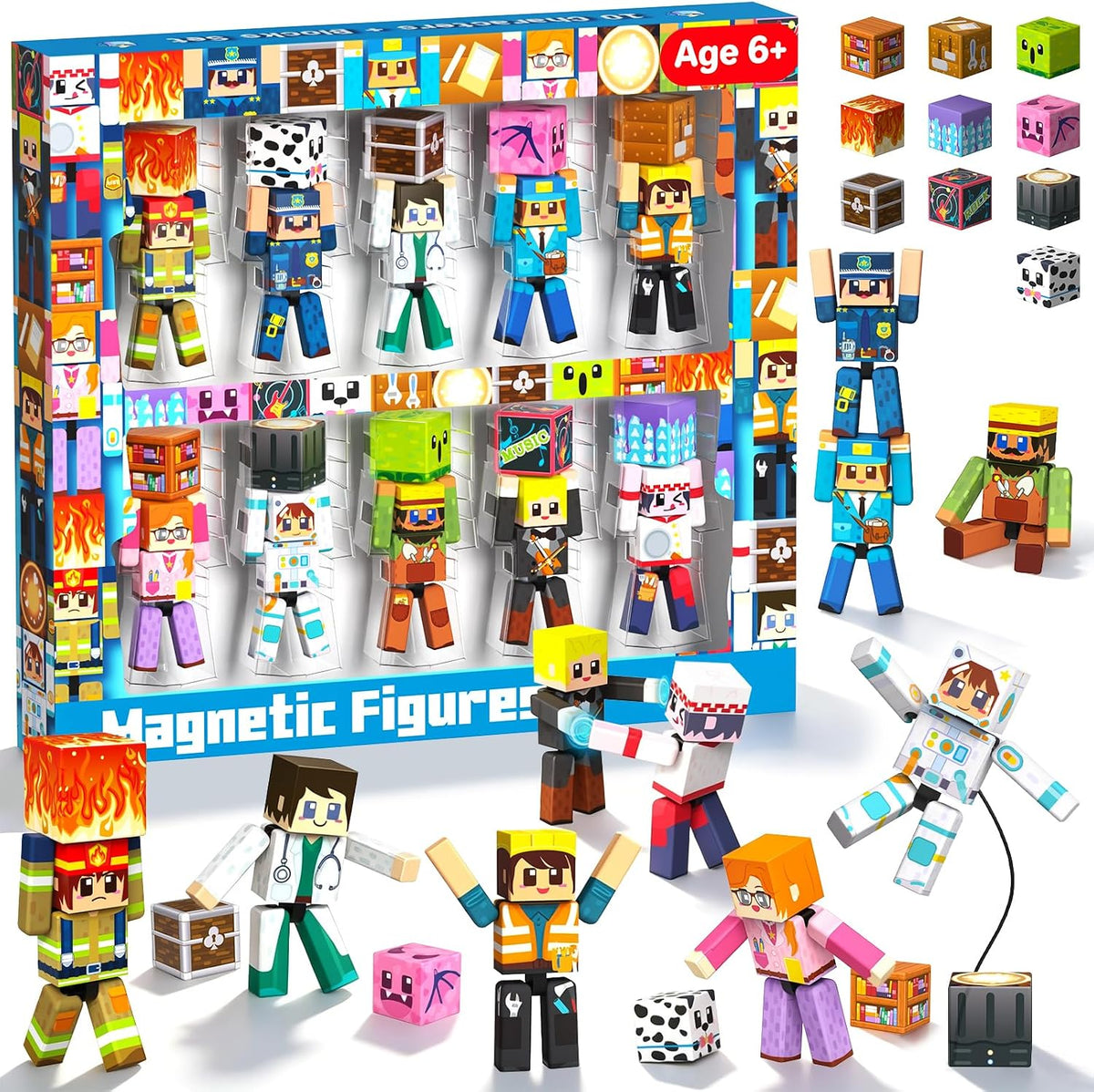 Unleash Imagination with 20 Pcs Magnetic Action Figures Playset - Creative Building Block City Toys for Kids 6+ with 360° Rotating Arms and Legs, Perfect Birthday Gift for Boys and Girls