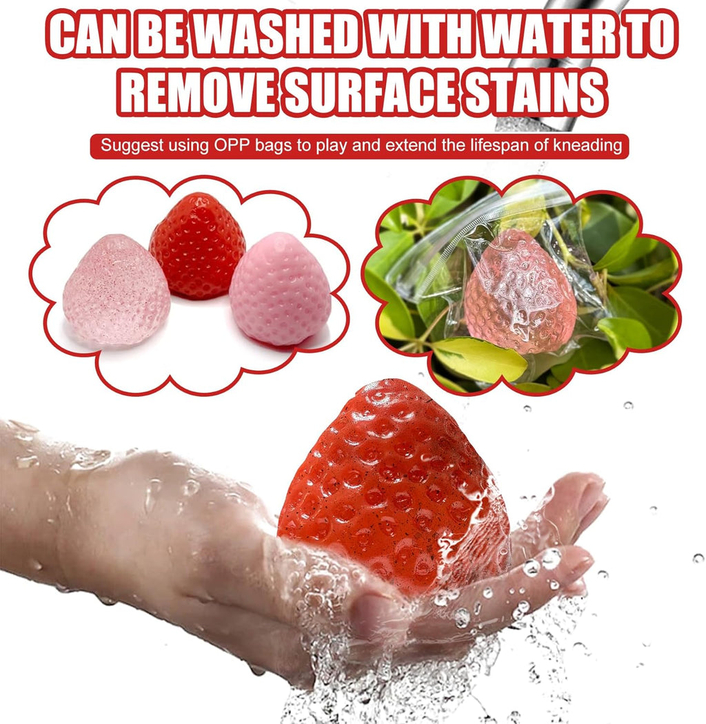 3Pcs Big Taba Squishies Strawberry, Cute Strawberry Squeeze Toys | Upgrade Fruit Squishies, Kawaii Sticky Stress Toy, Clear Fidget Toys, Valentines Gift for Kids, Girls Birthday Gift Ideas