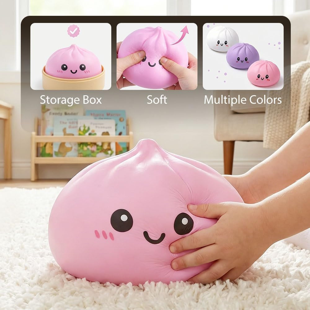 Giant Dumpling Cute Squishy Stress Ball,Jumbo Soft Slow Rising Dumpling Stress Ball,Large Dumpling Cute Squishy,Stress Relief Desk for Office Home Study Adults(Colorful L: 25Cm/10 Inch（No Basket）