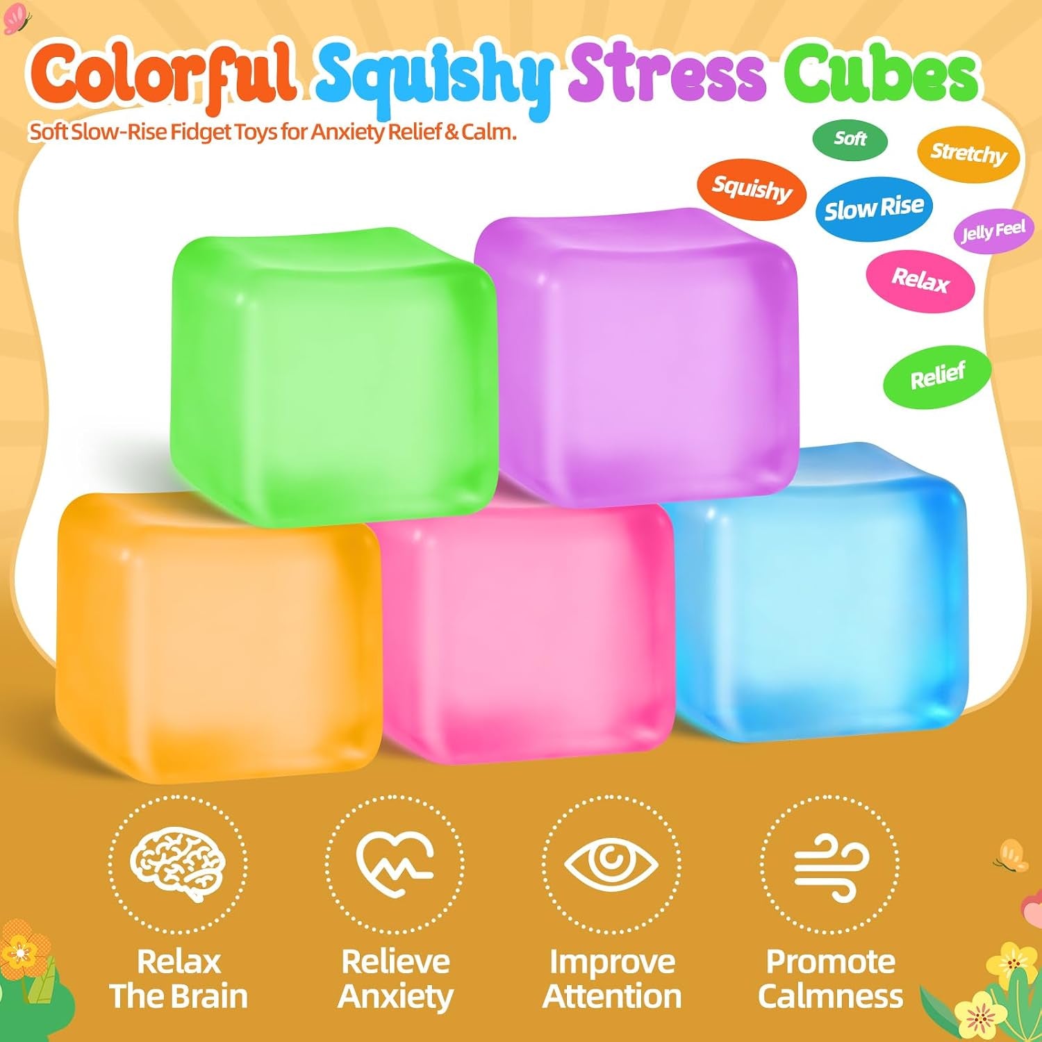 Squishy Cube for Kids & Adults, Ice Cube Squishy Slow Rising Squishy Fidget Toys, Squeeze Toys for Stress Relief, Classroom Prizes Party Favors Birthday Gifts(Blue)