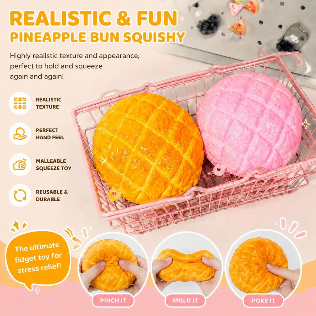 Crunchy Pineapple Bun Squishy - Bead Filled Squeeze Fidget Toy, Realistic Food Replica Design Sensory Squeeze Ball with Crunchy ASMR Feel for Adults，Pink