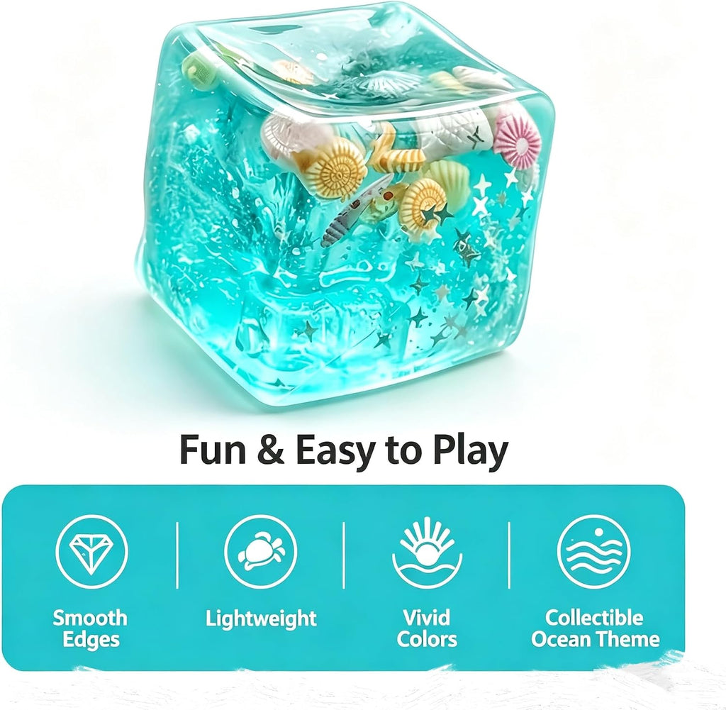 Ocean Ice Cube Squishy Glitter Squeeze Stress Balls – Soft Stretchy Squeeze Ball for Adults Anxiety Relief