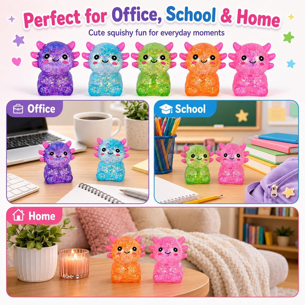 Axolotl Squishy Stress Ball, Soft TPR Slow Rising Squeeze Toy, Cute Axolotl Fidget Toy for Stress Relief, Anxiety Calming Sensory Toy for Kids Adults(Pink Seated Axolotl)