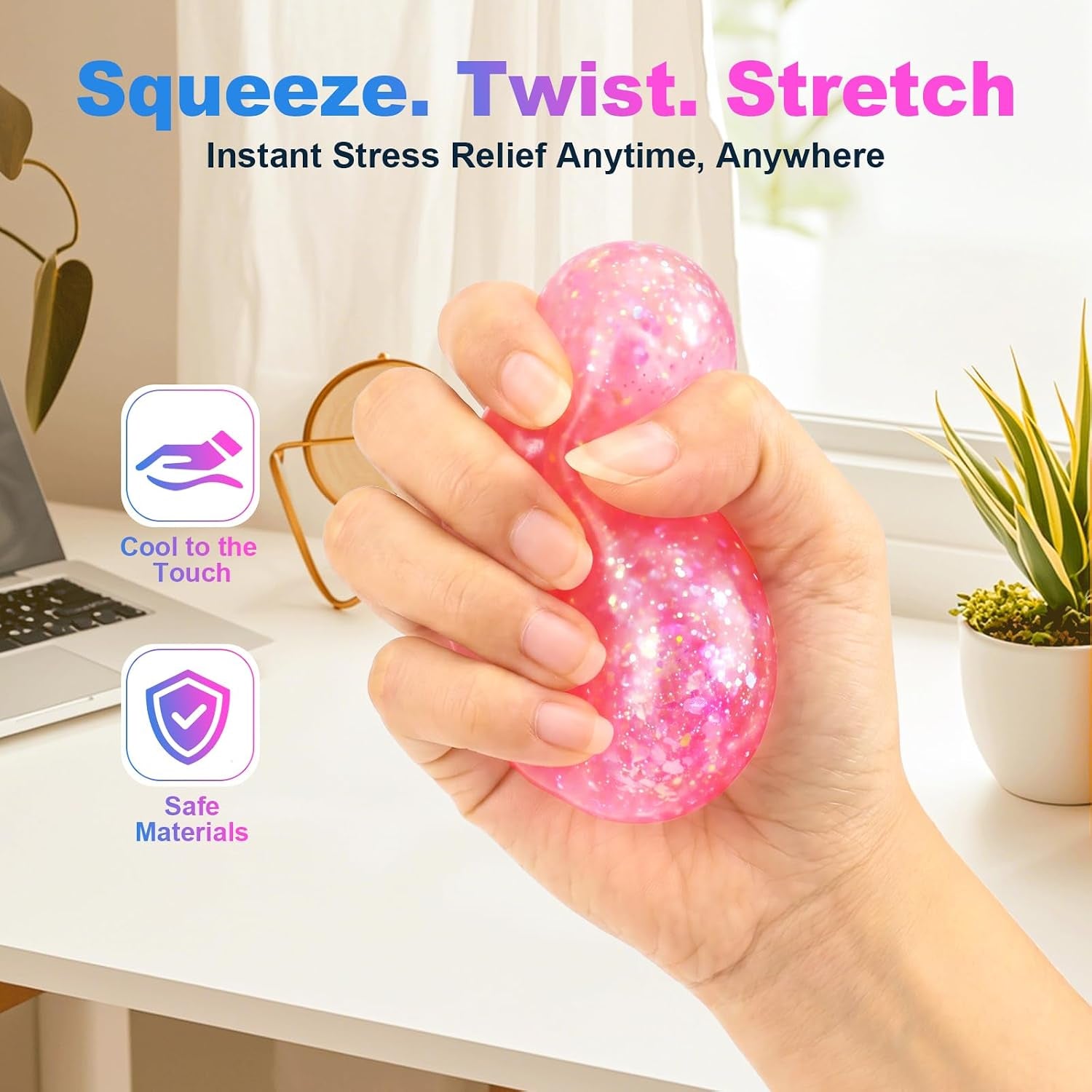 2 PCS Coconut Oil Squishy, Shapeable No Rebound Stress Relief Ball, Fun Sensory Fidget Toy, Study Work Relaxation Desk Decor, Fun Anxiety Gift for Adults & Kids(Blue+Pink)
