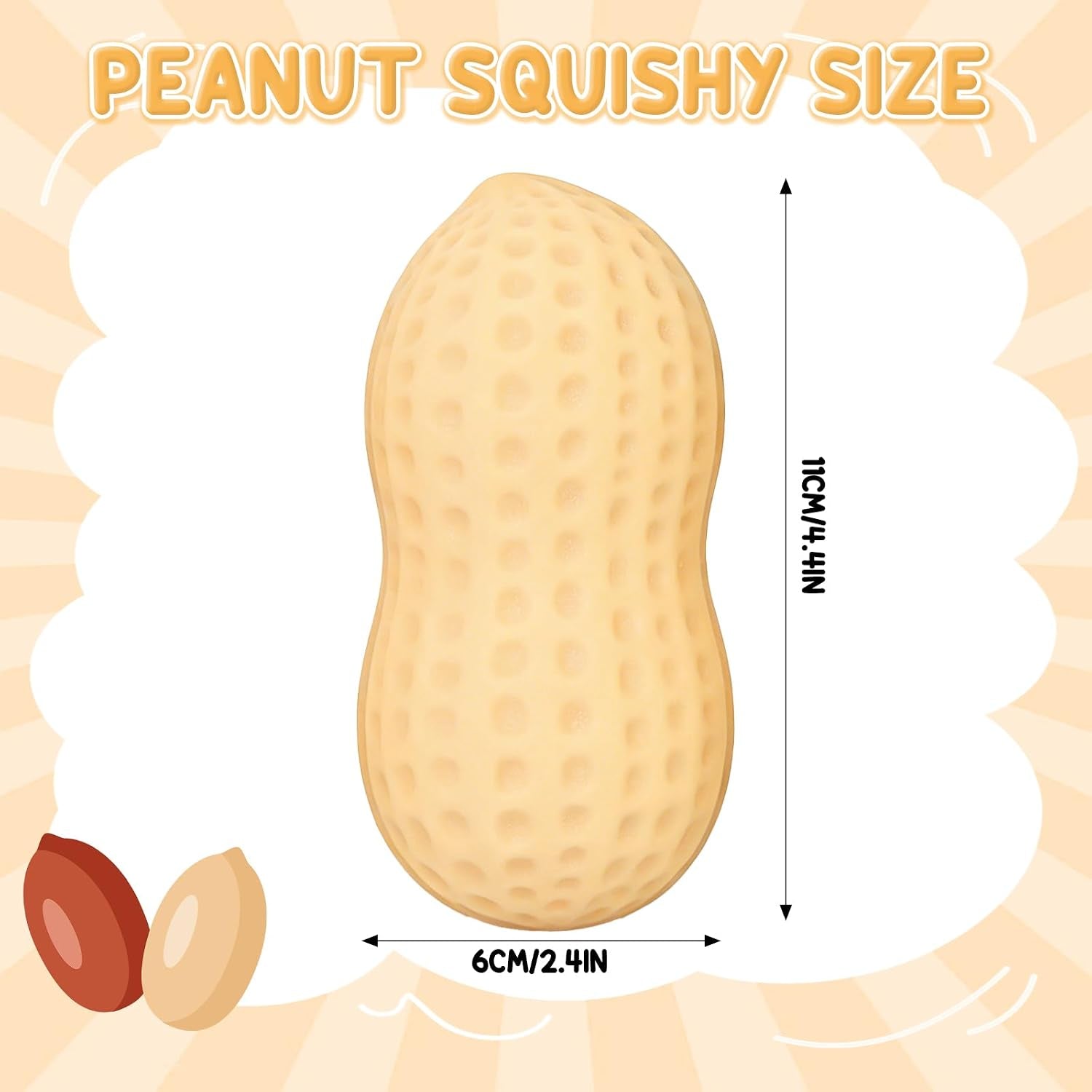 Peanut Shape Stress Relief Bal, Peanut Squishies Toys, Soft Squeeze Fidget, Hand Grip Decompression Ball for Office Desk Focus Relaxation Portable (2PCS)