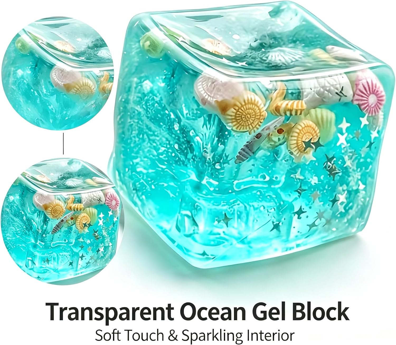 Ocean Ice Cube Squishy Glitter Squeeze Stress Balls – Soft Stretchy Squeeze Ball for Adults Anxiety Relief
