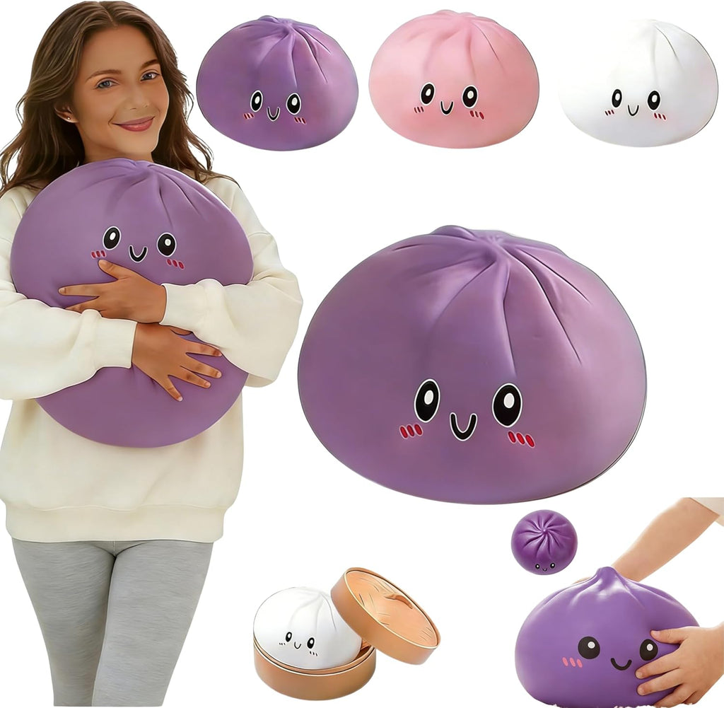 Giant Dumpling Cute Squishy Stress Ball,Jumbo Soft Slow Rising Dumpling Stress Ball,Large Dumpling Cute Squishy,Stress Relief Desk for Office Home Study Adults(Colorful L: 25Cm/10 Inch（No Basket）