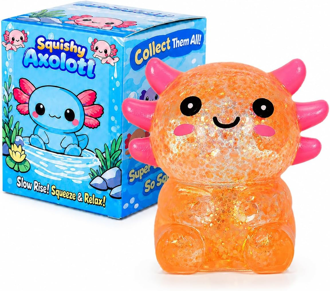 Axolotl Squishy Stress Ball, Soft TPR Slow Rising Squeeze Toy, Cute Axolotl Fidget Toy for Stress Relief, Anxiety Calming Sensory Toy for Kids Adults(Pink Seated Axolotl)