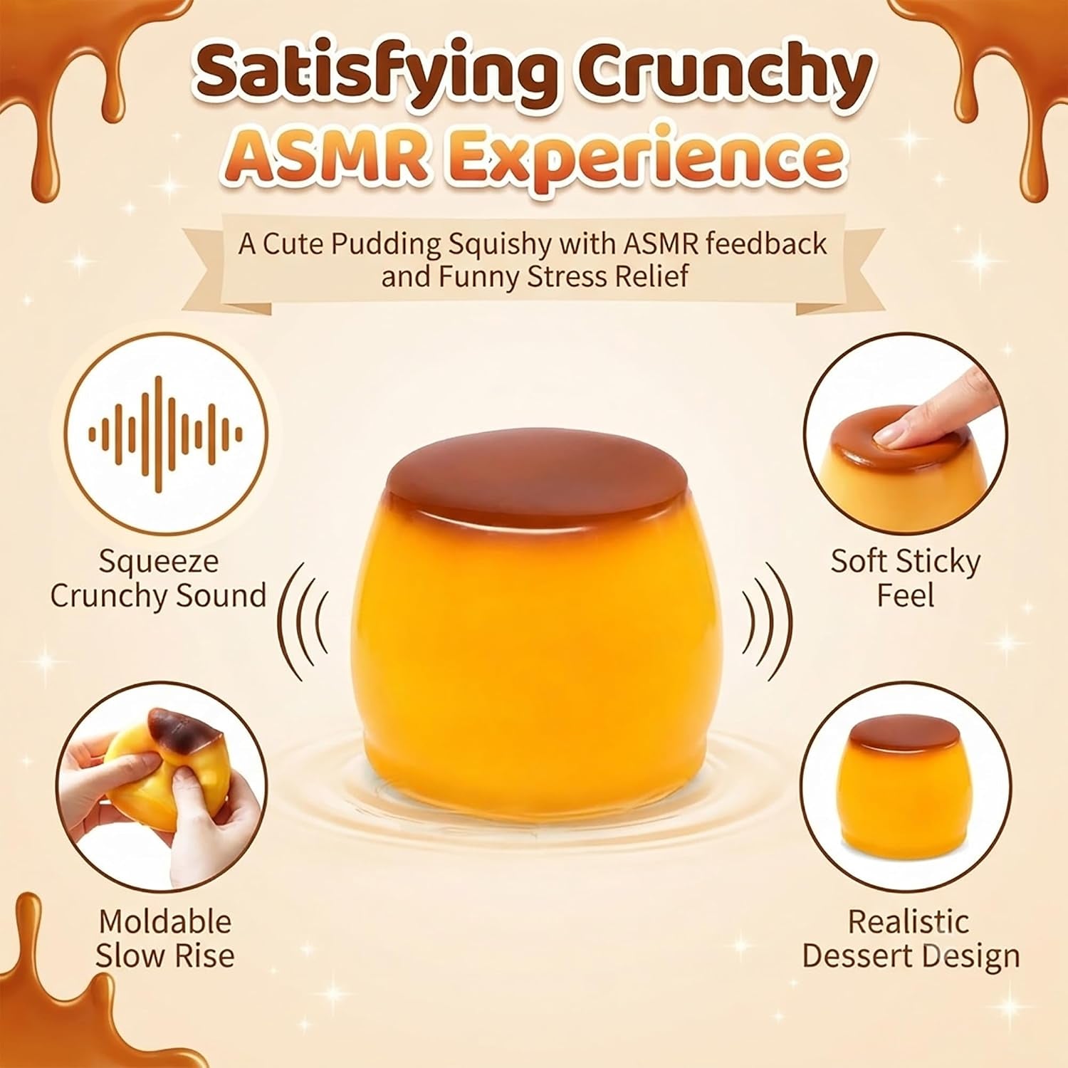 2PCS Crunchy Pudding Squishy, ASMR Sensory Fidget Toys for Adults | Satisfying Crunchy ASMR Texture, Durable Soft TPR Slow Rising Squeeze Toy for Office,Travel, Stress Relief, and Gift Ideas