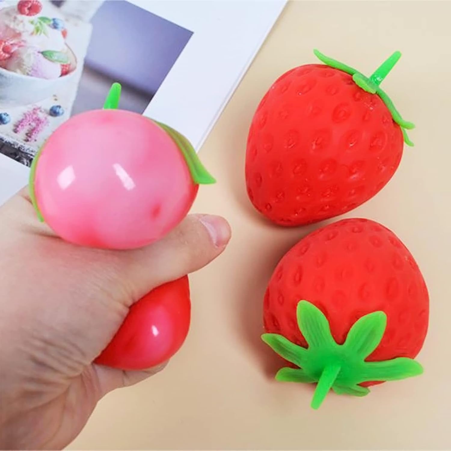 Strawberry Squishy, Realistic Strawberry Ball Relieve Stress and Anxiety,Party Favor Slow Rise Pressure Release Toy
