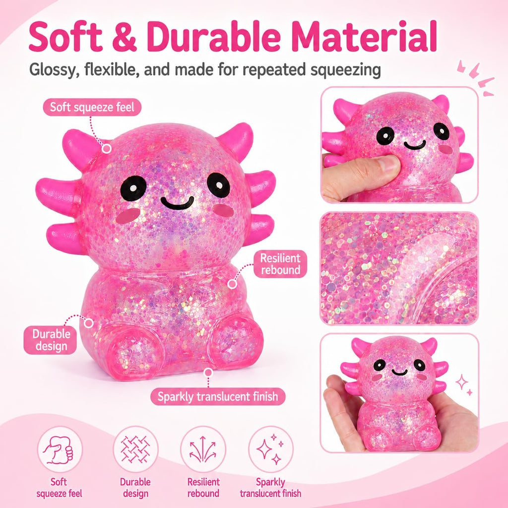 Axolotl Squishy Stress Ball, Soft TPR Slow Rising Squeeze Toy, Cute Axolotl Fidget Toy for Stress Relief, Anxiety Calming Sensory Toy for Kids Adults(Pink Seated Axolotl)