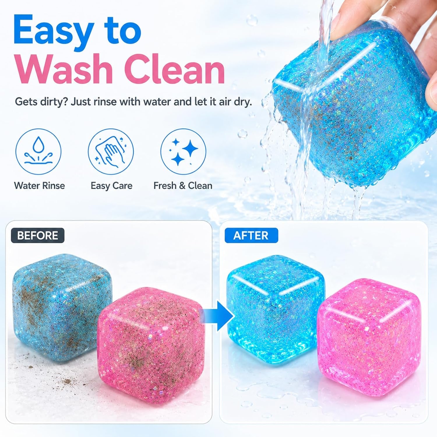 Ice Cube Squishy Toys, Glitter Stress Cube 4 Pcs | 2 Inch Sensory Squeeze Toys, Squishy Cube Pack for Adult Anxiety Stress Relief