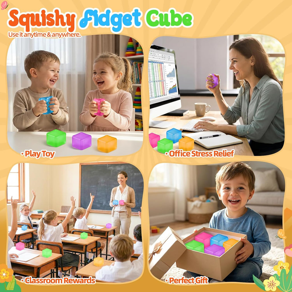Squishy Cube for Kids & Adults, Ice Cube Squishy Slow Rising Squishy Fidget Toys, Squeeze Toys for Stress Relief, Classroom Prizes Party Favors Birthday Gifts(Blue)