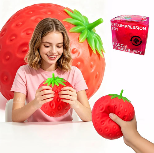 1Pcs 5.11 Inches Giant Strawberry Squishy,Strawberry Stress Ball(Red | Sensory Fidget Giant,Fruit Realistic Slow Rise Pressure Relief Toy,Adults Kids Gifts Party Favor
