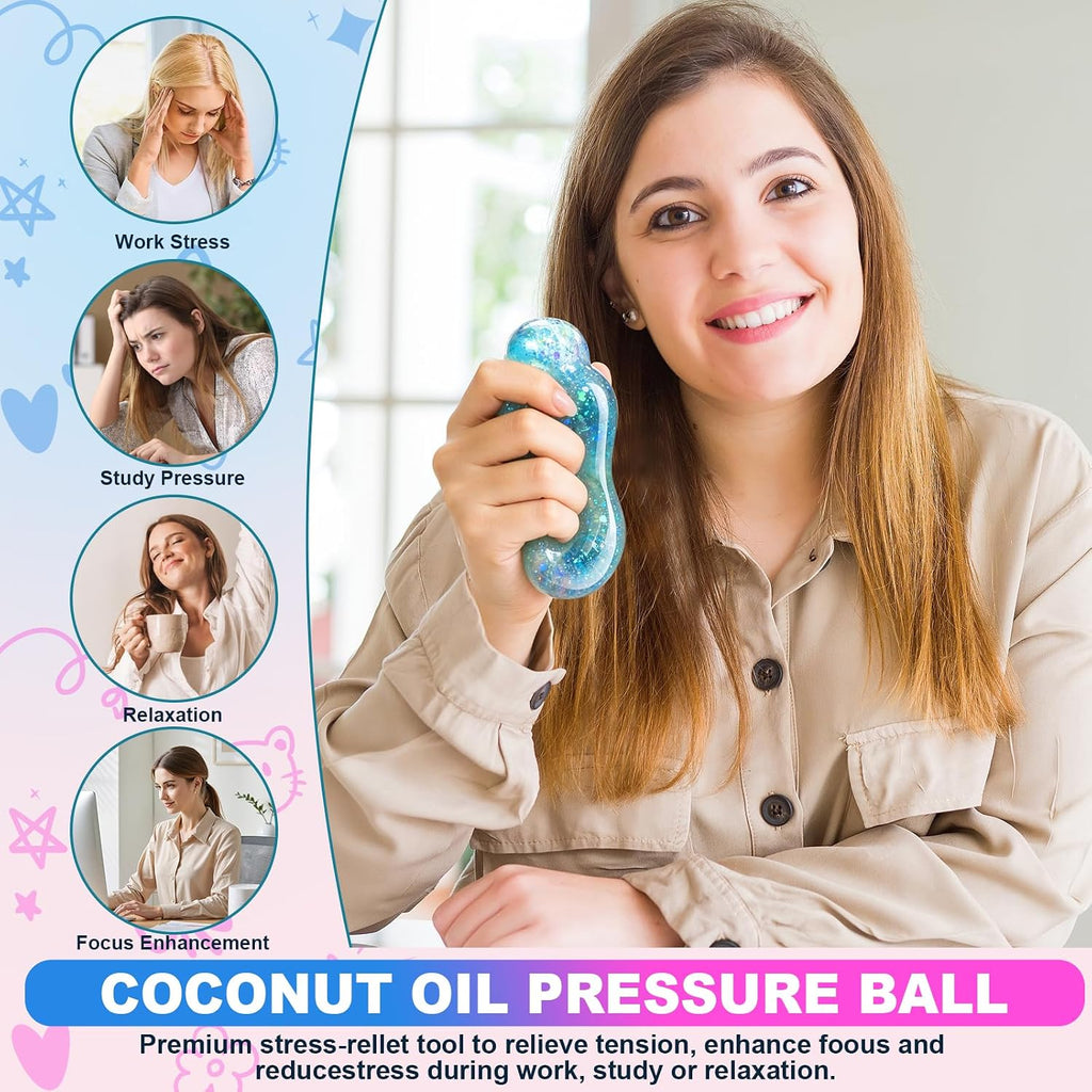2 PCS Coconut Oil Squishy, Shapeable No Rebound Stress Relief Ball, Fun Sensory Fidget Toy, Study Work Relaxation Desk Decor, Fun Anxiety Gift for Adults & Kids(Blue+Pink)
