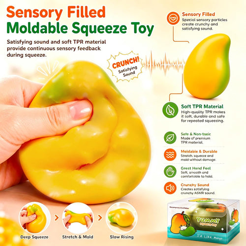 2Pcs Crunchy Mango Squishy Toy Slow Risin Sensory Stress Ball Desk Fidget | Soft Crunchy Slow Rebound Sensory Squeeze Ball for Focus Anxiety Relieffor Party Favors Birthday Gifts Kids Adults