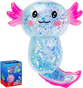 Axolotl Squishy Glitter Stress Relief Toy, Stretchy Axolotls Stress Ball, Relief Squishy Toys, Fidget Toys for Kids Youth Adult, Salamander Gift for Party Birthday Christmas (Blue)