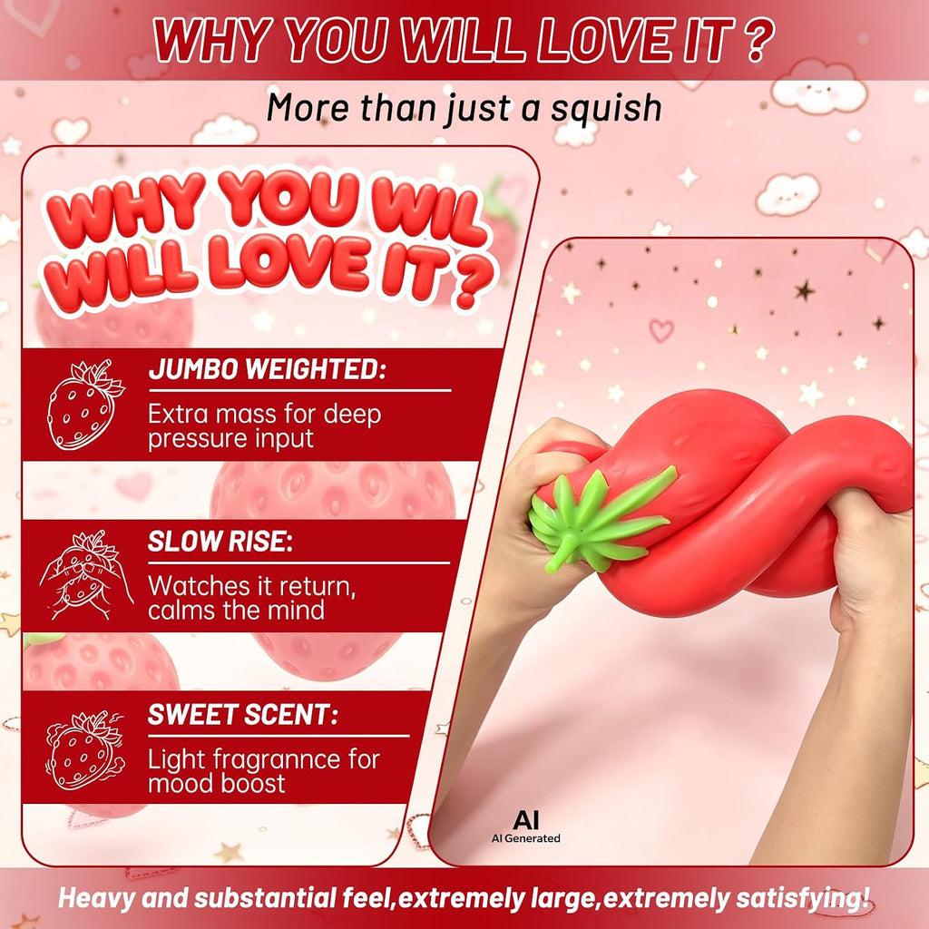 1Pcs 5.11 Inches Giant Strawberry Squishy,Strawberry Stress Ball(Red | Sensory Fidget Giant,Fruit Realistic Slow Rise Pressure Relief Toy,Adults Kids Gifts Party Favor