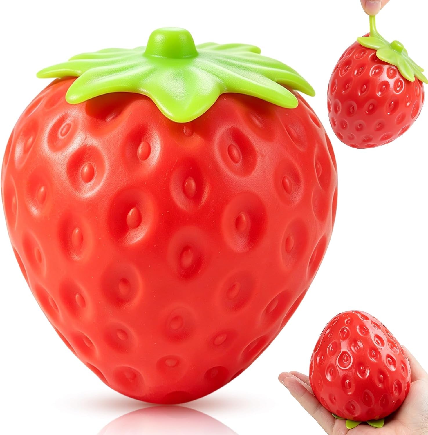 3Pcs Big Taba Squishies Strawberry, Cute Strawberry Squeeze Toys | Upgrade Fruit Squishies, Kawaii Sticky Stress Toy, Clear Fidget Toys, Valentines Gift for Kids, Girls Birthday Gift Ideas