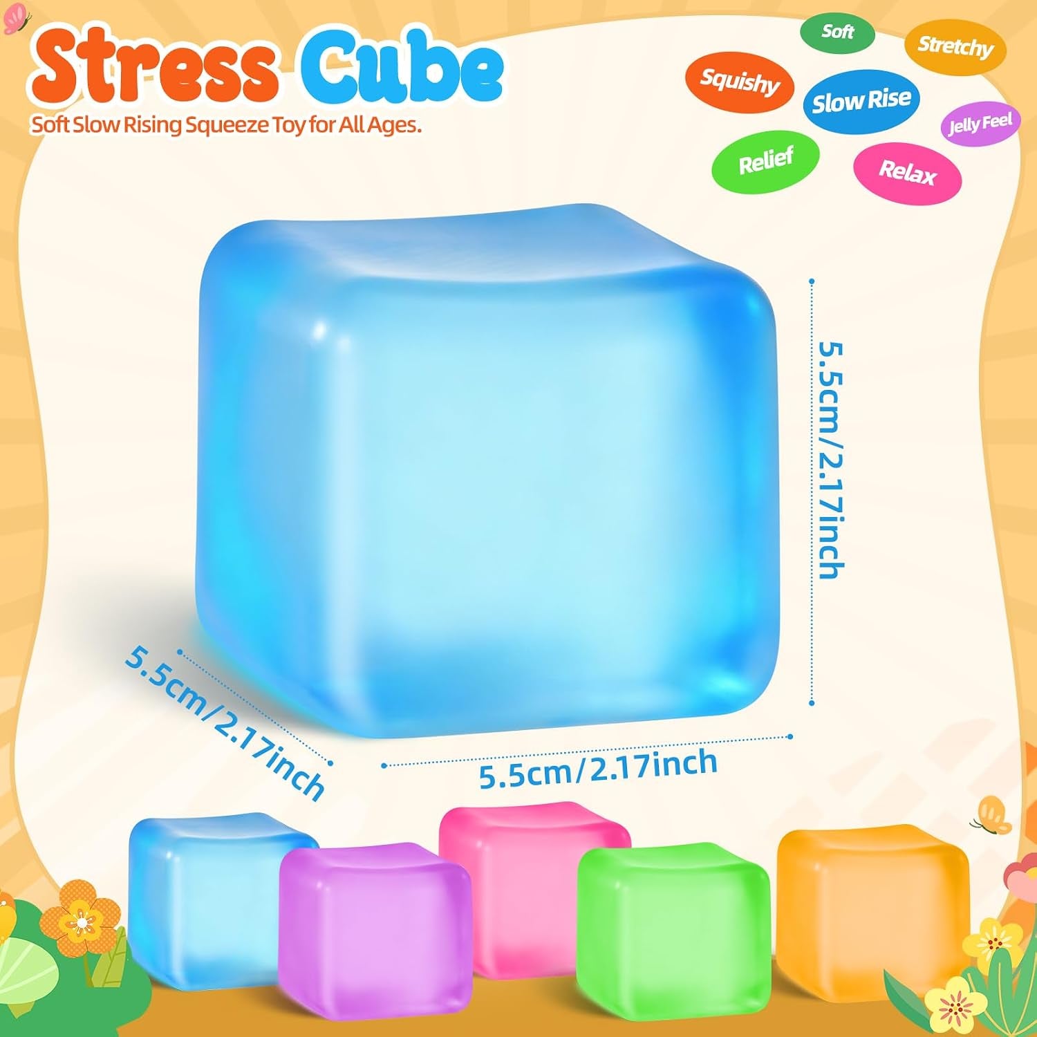 Squishy Cube for Kids & Adults, Ice Cube Squishy Slow Rising Squishy Fidget Toys, Squeeze Toys for Stress Relief, Classroom Prizes Party Favors Birthday Gifts(Blue)