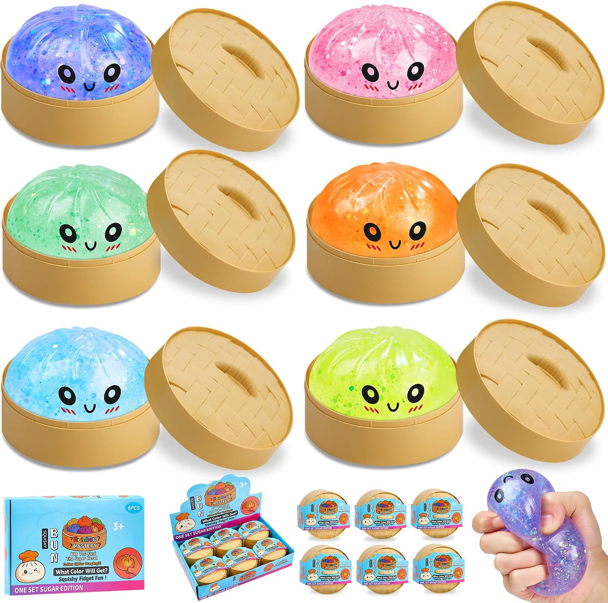 Squishy Toy Mystery Box with 6 Random Colors, Slow Rising Squeeze Toy,Cute Food Shaped Sensory Fidget Toy for Adult Anxiety Relief,Party Favors & Birthday Present (Colorful 6-D)