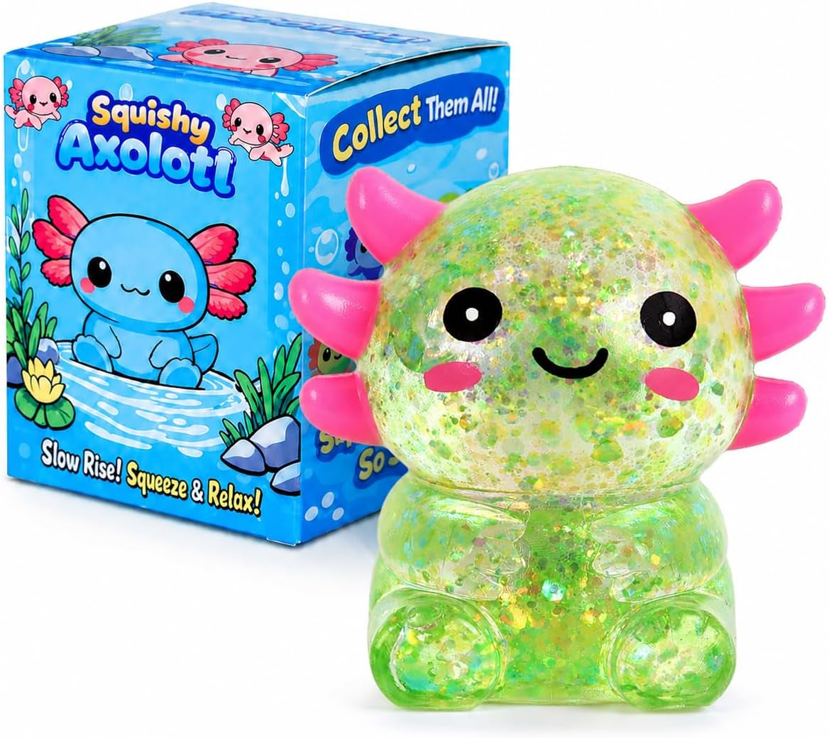 Axolotl Squishy Stress Ball, Soft TPR Slow Rising Squeeze Toy, Cute Axolotl Fidget Toy for Stress Relief, Anxiety Calming Sensory Toy for Kids Adults(Pink Seated Axolotl)