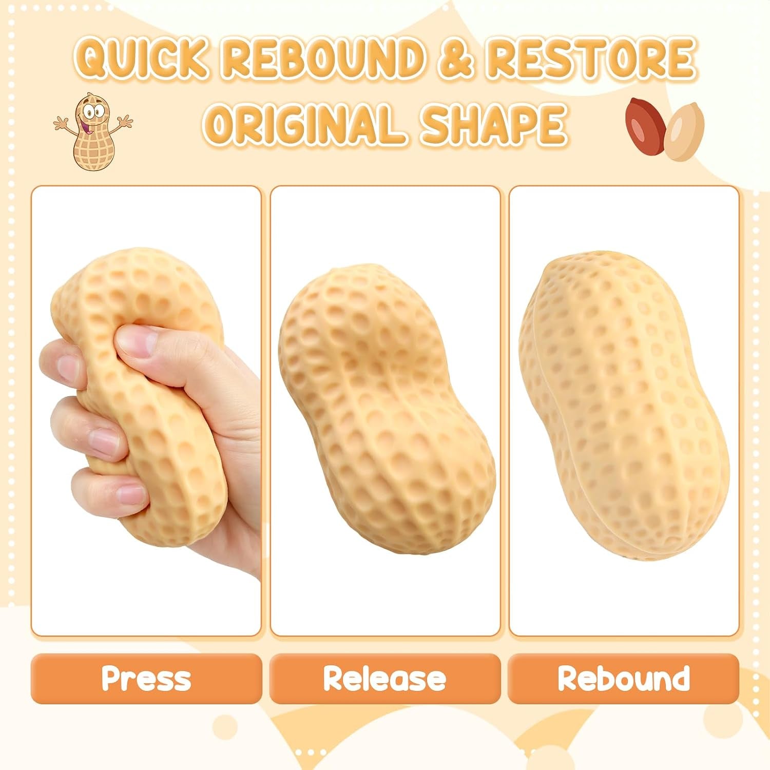 Peanut Shape Stress Relief Bal, Peanut Squishies Toys, Soft Squeeze Fidget, Hand Grip Decompression Ball for Office Desk Focus Relaxation Portable (2PCS)