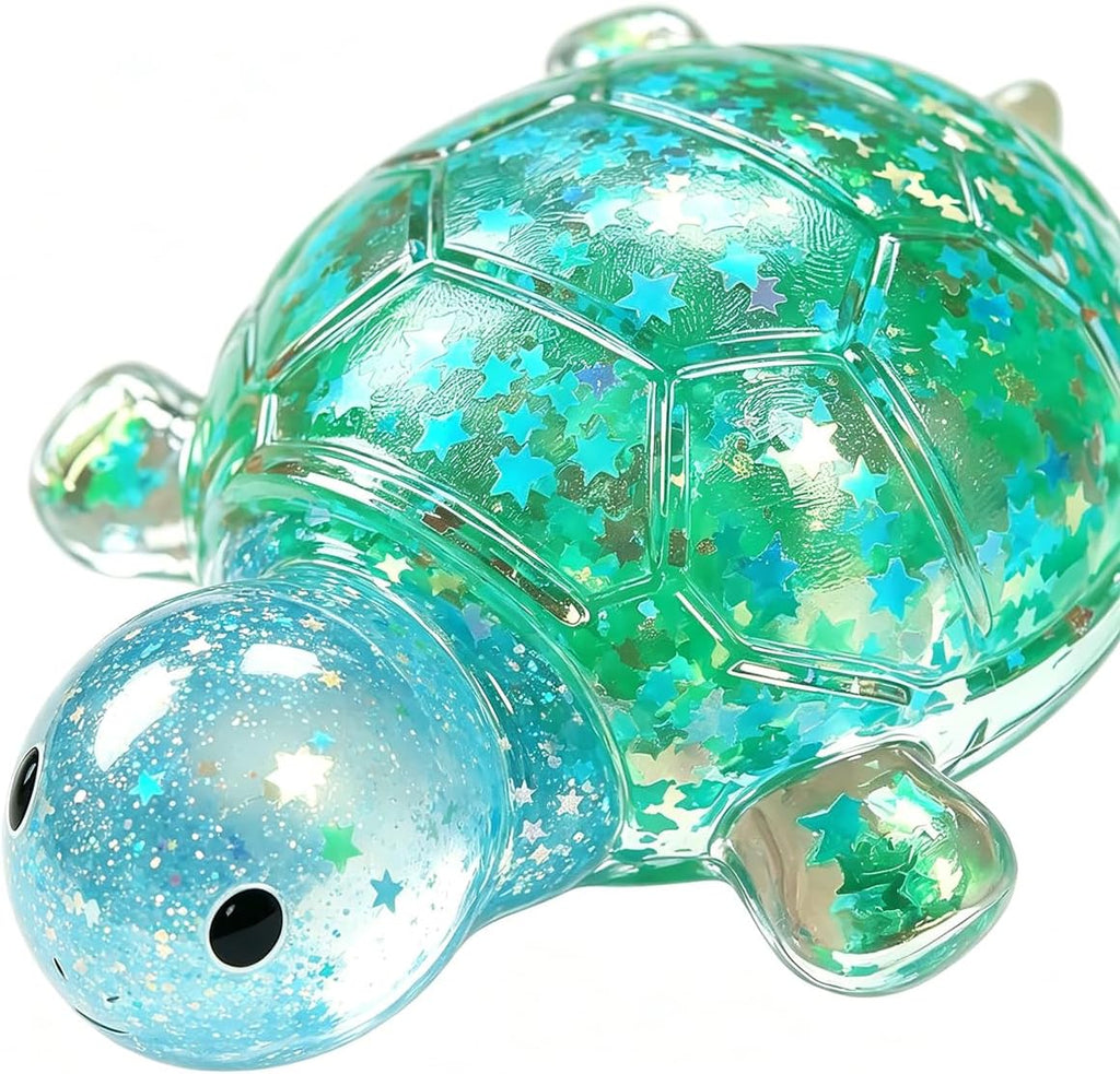 Glitter Turtle Squishies, Cute Soft Relaxing Stress Relief Squeezes, Colorful Turtle Stress Balls Gifts for Office Desk Suitable for Adult Use in Offices and Homes 2 Pack（Blue + Green）