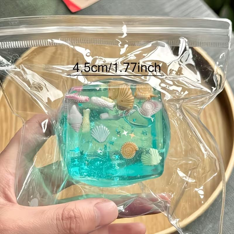 Ocean Ice Cube Squishy Glitter Squeeze Stress Balls – Soft Stretchy Squeeze Ball for Adults Anxiety Relief