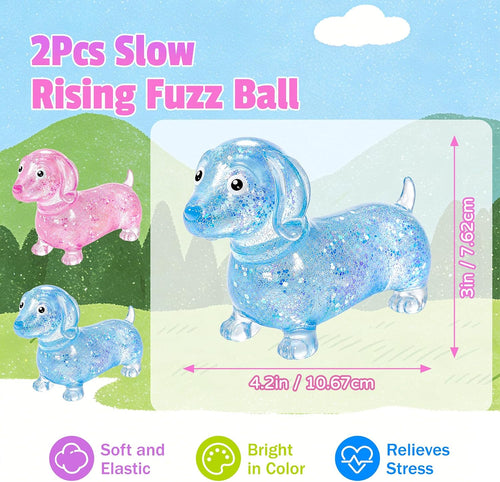 2 Pack Dachshund Squishy, Weiner Dog Squishy Glitter Dachshund Slow Rise Fidget for Anxiety Relief Stress Ball for Children and Adults Soft Squeeze Desk Gadget for Home Office Travel