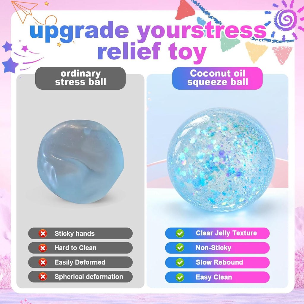 2 PCS Coconut Oil Squishy, Shapeable No Rebound Stress Relief Ball, Fun Sensory Fidget Toy, Study Work Relaxation Desk Decor, Fun Anxiety Gift for Adults & Kids(Blue+Pink)
