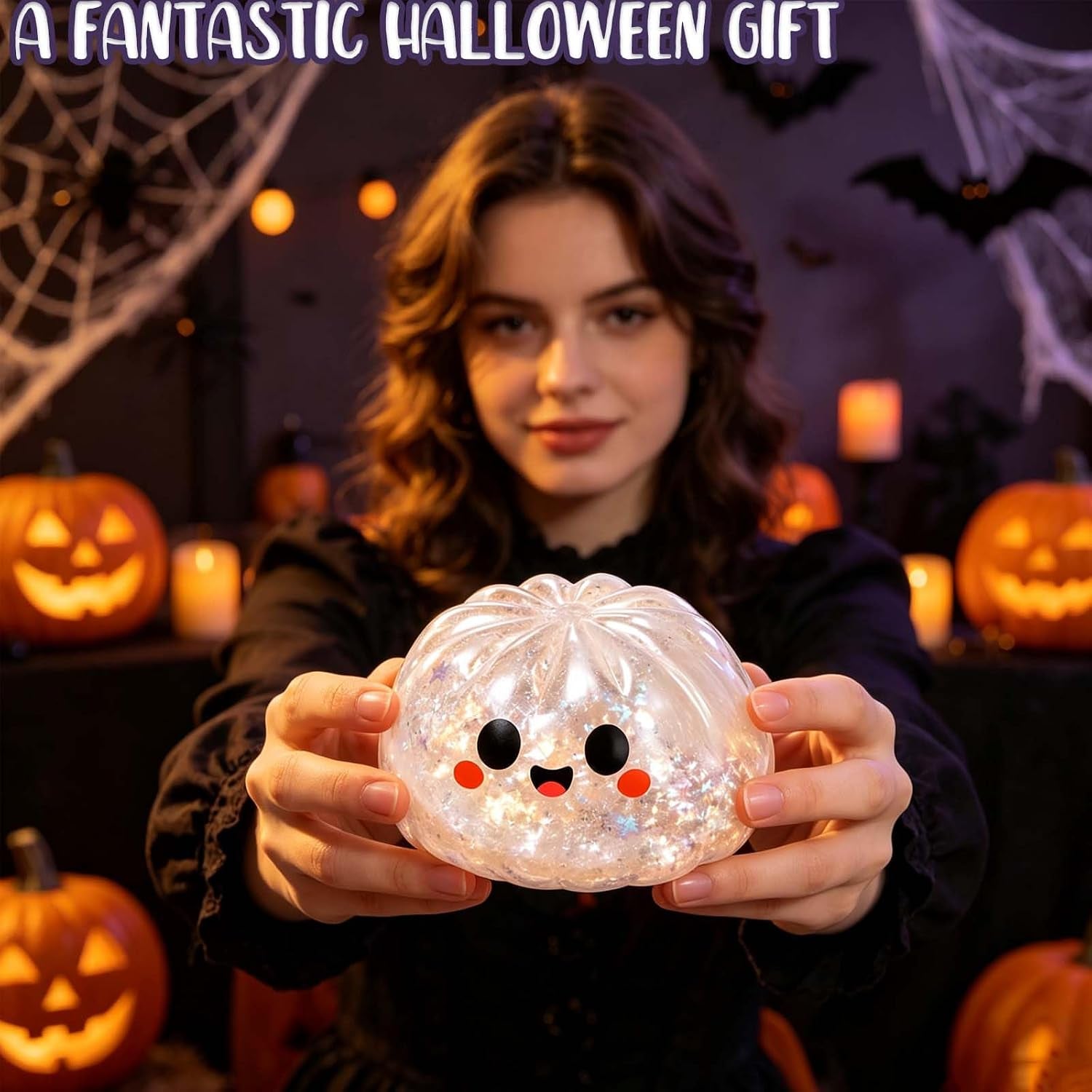 Halloween Spooky Ghost Dumpling,Colorful Dumplings Stress Balls with Food Steamer (Orange)