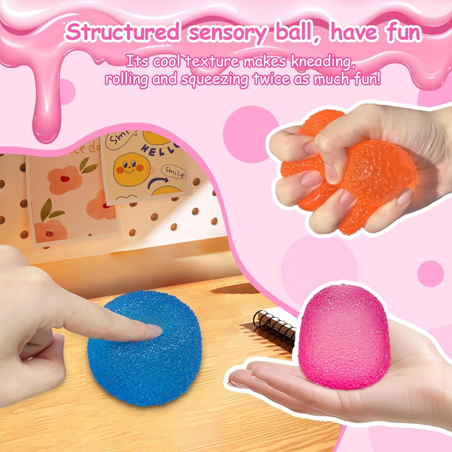 Stress Balls-Gumdrop Squishy Stress for Kids and Adults, Super Solid Squeeze Ball, Sensory for Stress Relief, Birthday, Easter Basket Stuffers and Party Favors(Pink)