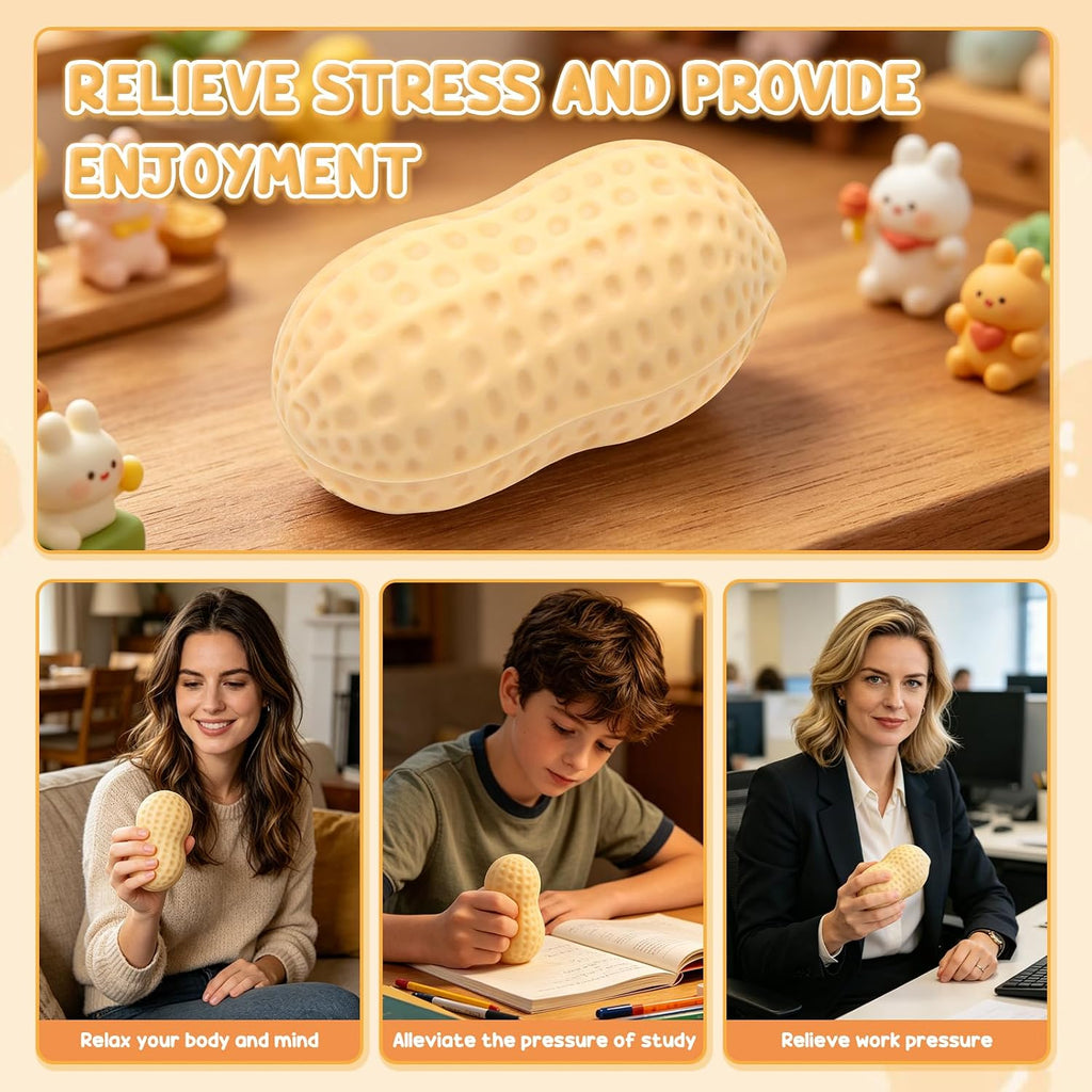 Peanut Shape Stress Relief Bal, Peanut Squishies Toys, Soft Squeeze Fidget, Hand Grip Decompression Ball for Office Desk Focus Relaxation Portable (2PCS)