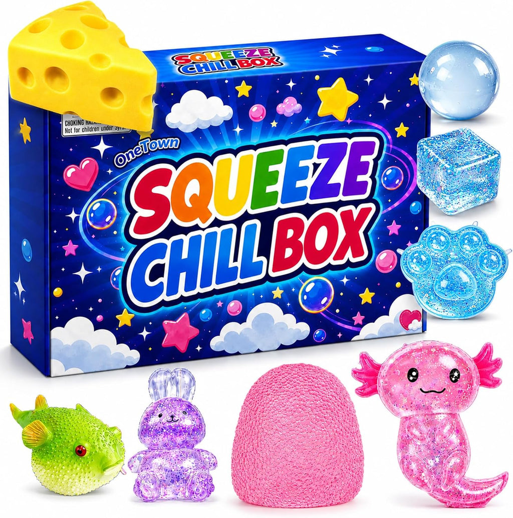 8 Pcs Squishies Toys Kit with Gift Box,Cute Axolotl,Cat Paw & Cheese Squishies,Slow-Rising Sensory Fidget Toys,Soft Squeeze Stress Relief Toy for Adults,Party Favors & Gifts (Random Color)