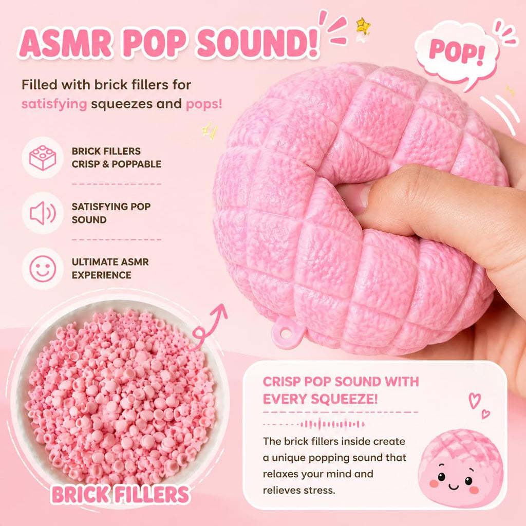 Crunchy Pineapple Bun Squishy - Bead Filled Squeeze Fidget Toy, Realistic Food Replica Design Sensory Squeeze Ball with Crunchy ASMR Feel for Adults，Pink